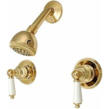 8" Two-handle Shower Only Faucets, Polish Brass Finish, Washerless, Porcelain Lever Handle - Plumb USA 34589PVD