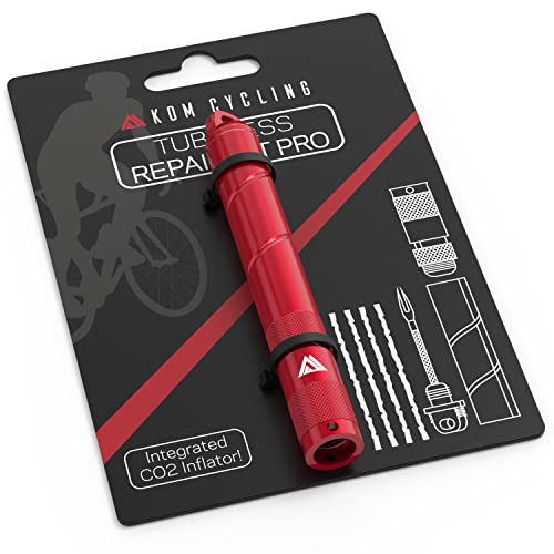 Image of KOM Cycling Tubeless Tire Repair Kit for Bikes - 8 Colors! Fixes Mountain Bike and Road Bicycle Tire Punctures - Includes Tire Repair Fork and Reamer, 8 Bacon Strips. Tubeless Bike Tire Repair Kit