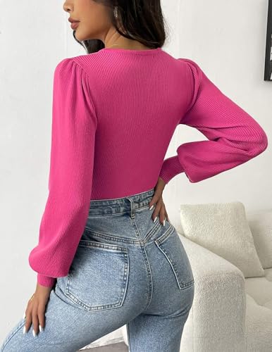 Image of Zeagoo Womens Sweaters Long Sleeve Bodysuits 2026 Fall Crewneck Puff Knit Pullover Tops