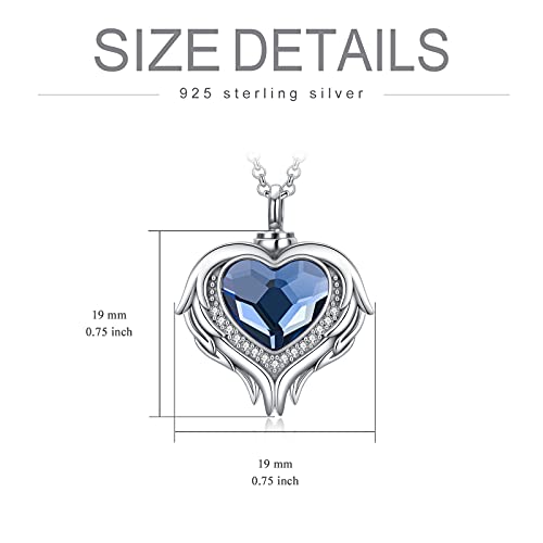 Aoboco 925 Sterling Silver Angel Wing Heart Cremation Urn Necklace Holds Loved Ones Ashes Heart Urn Necklace For Ashes For Women, Memorial Keepsake Cremation Jewelry Necklace, Crystal From Austria #TOP3