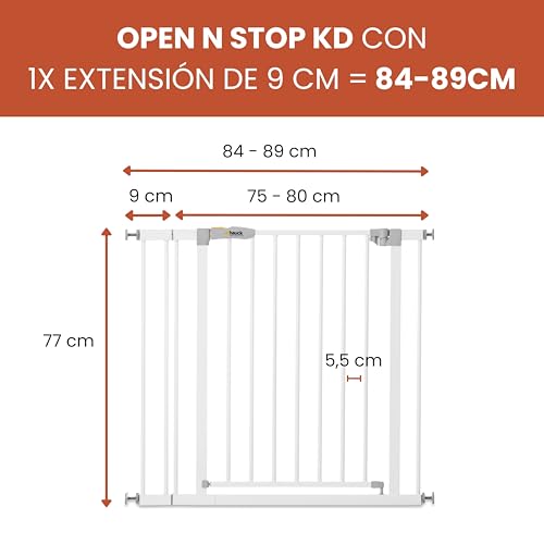 Miniatura 2 de Hauck Barrera Seguridad Niños Para Puertas Y Escaleras Open N Stop Safety Incl. Extension 9 Cm - Barandilla Escalera Niños Sin Agujeros - Vallas Infantiles - Metal 84- 89 Cm - Blanco