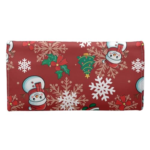 Image of AFPANQZ Leather Wallets for Women RFID Blocking Checkbook Wallet with Cit Card Slots, Santa Claus Snowman Snowflake Women's Leather Purse Large Capacity PU Purses with Zipper