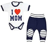 TupTam Unisex Baby Bekleidungsset mit Spruch Babyhose Babybody für Mädchen Jungen Kleidung Set, Farbe: I Love Mom Dunkelblau, Größe: 68