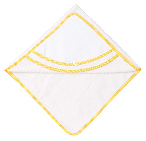 Filet - Accappatoio Triangolo | Per Neonati E Prima Infanzia | Con Taschina A Forma Di Cuore In Tela Aida Da Ricamare - Bianco, color color Giallo, 0-12 mesi, 300 g