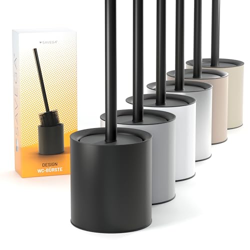 SAVEGA Balayette WC Silicone – Brosse Toilettes WC Noir Mat avec Support Acier INOX et Couvercle Anti-Éclaboussures – Design Élégant et Pratique