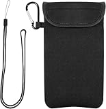 7 × 3.6 Inch Neoprene Phone Sleeve Pouch Case with Lanyard Strap & Carabiner Clip, for Travel, Mountaineering, Outdoor Shockproof Pouch Sleeve Case (Black)