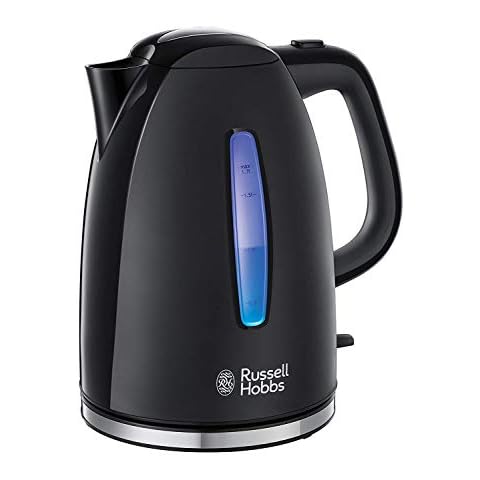 Russell Hobbs Wasserkocher [1,7l, 2400W, blaue LED-Beleuchtung] Textures+ (Schnellkochfunktion, herausnehmbarer Kalkfilter, beleuchtete Wasserstandsanzeige, autom. Deckelöffnung) Teekocher 22591-70 Cover