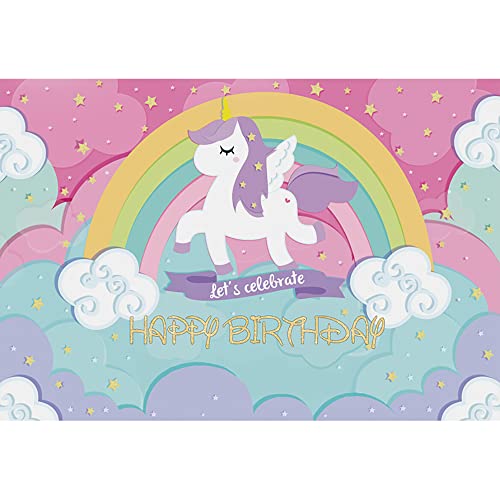 Aoihrraan 1,5x1m Unicornio Cumpleaños Fotografía Fondo Dibujos animados Arco iris Nubes Brillante Estrellas Celebremos Fondo para Niñas Princesa 1° Cumpleaños Fiesta Pastel Smash Banner Foto Prop