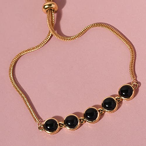 Shop Lc Black Onyx Magic Ball Bolo Tennis Bracelet For Women Jewelry Ion Plated 18K Yellow Gold Adjustable Size 7.50" Birthday Gifts #TOP2