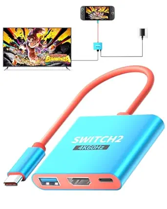 Switch 2 TV Dock Docking Station for Nintendo 2,Portable 2025 New Models Adapter Support 4K/60HZ Switch 2 TV Dock Mode, (Blue and Red)