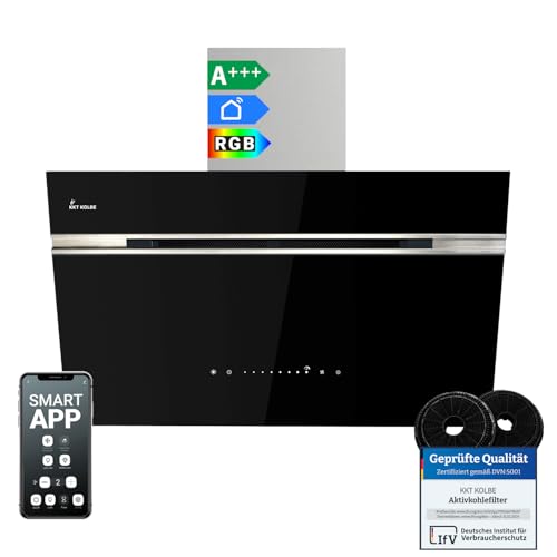 KKT KOLBE A+++ Campana extractora de 80 cm 782 cbm/h de recirculación, sin cabeza, campana de pared, color negro, plata, acero inoxidable, cristal, automático | aplicación WiFi inteligente |