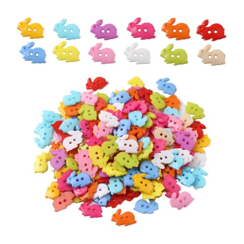 NOIAFZY 200Pcs Vibrant Double Eye Plastic Buttons Creative Colorful Rabbit Shaped Button for DIY Crafts Sewing Clothing Accessories