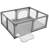 DREAMADE Laufstall baby, Laufgitter mit Atmungsaktivem Netz & Reißverschluss, Absperrgitter zum Spielen, Schutzgitter mit Rutschfester Basis, Krabbelgitter für Kinder 190x150cm (Grau)