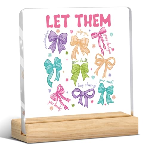 Mental Health Decoration, Coquette Bow Therapy Office Decor, Therapist Office Gifts for Women, Acrylic Sign with Wooden Stand for School Counselor Therapist Offices Desk Decor - Let Them