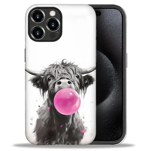 Coque iPhone 16 Pro Max vache des Highlands silicone rigide double couche rose CARLOCA - 2