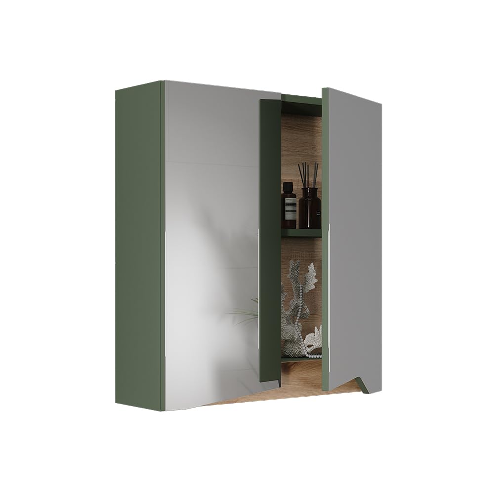 Vicco Armario con Espejo para baño Marelle, Verde/Artesano, 60 x 67 cm