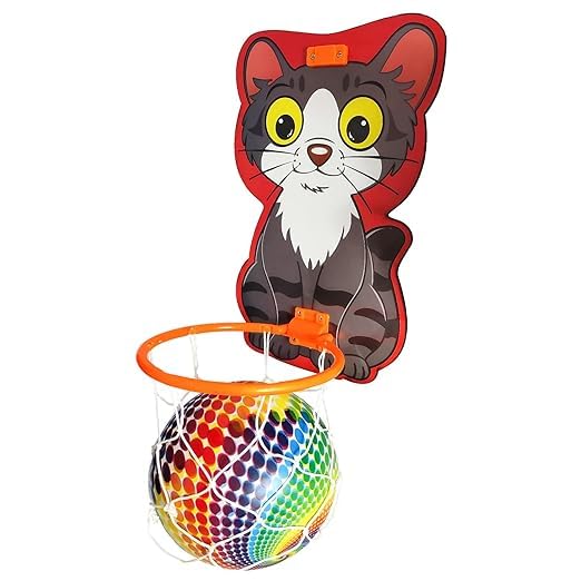 Jericos Small Basket Ball Kit Set with Ring for Kids, Playing Indoor Outdoor Basket Ball, Hanging Board with Net & Ball (Animal Face Printed), Multi Color 2