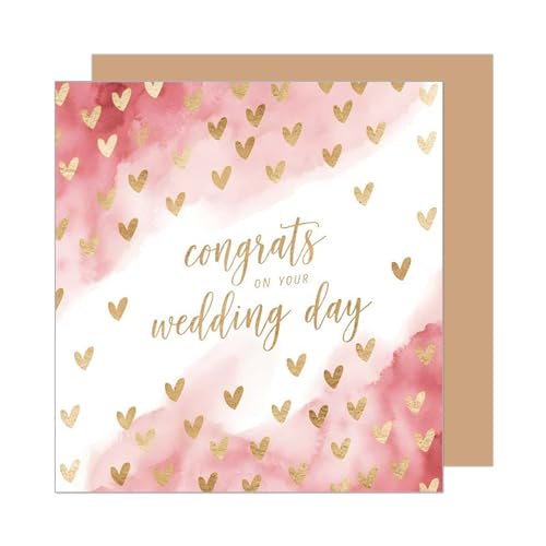 Edition Seidel Tarjeta de felicitación cuadrada de alta calidad para boda con sobre, tarjeta de felicitación de boda, tarjeta de felicitación de matrimonio, corazones con corazones (HQ137 SW025)