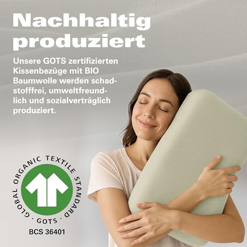 BaSaTex Bio Kissenbezüge Spannbezüge 2er Pack für Nackenkissen und Gesundheitskissen | 97% GOTS-Zertifizierte Baumwolle + 3% Elasthan | 40x60 cm - 45x65 cm | Natur