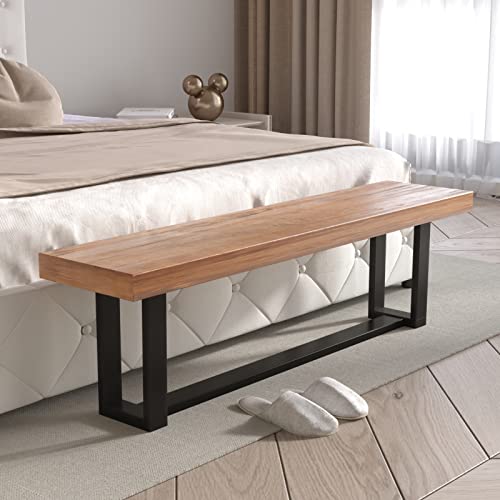 Sospiro 60 Inch Solid Wooden Dining Bench With Metal Frame, Farmhouse Indoor Kitchen Table Bench Seating For Dining Room Living Room Entryway, Brown #TOP3
