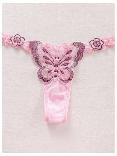 Image of RoseSeek Women's 3 Packs Butterfly Embroidery Thongs Lace Sheer Low Rise Panty Underwear
