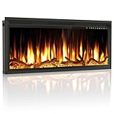 Riseon 42 Inch Electric Fireplace Heater, Recessed in-Wall and Wall-Mounted Linear Heater Fireplace,13 Adjustable Flame Color and 5 Brightness,Touch Screen & Remote Control,1500/750W, Black