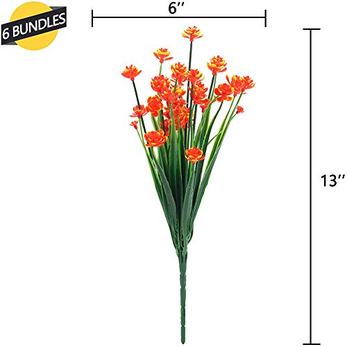 Greenrain 24 Bundles Artificial Flowers Lotus Outdoor Fake Flowers For Decoration Uv Resistant No Fade Faux Plastic Plants Garden Porch Window Box Décor (Orange Red) #TOP1