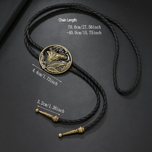 Image of Joxevyia Bolo Tie for Men Vintage Cow Skull Leather Rope Western Cowboy Necktie Vintage Bola Tie Gift for Him