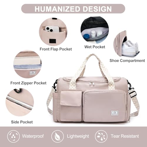 Image of Small Gym Bag for Women, Travel Duffle Bag Carry On Weekender Bag with Shoe Compartment