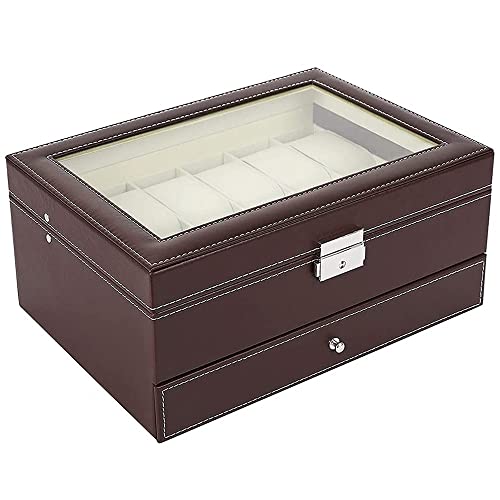 Caja organizadora de 2 niveles con 12 ranuras para relojes y joyas, caja de almacenamiento con bandeja para exhibición de joyas (color: parche blanco estrella de cinco puntas4, tamaño: 1 unidad)