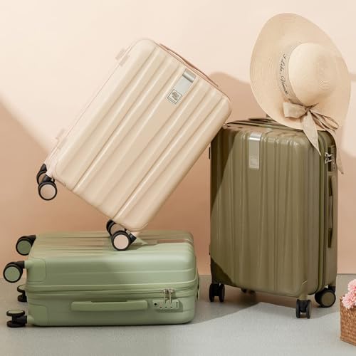 Image of Hanke 20 Inch Carry On Luggage 22x14x9 Airline Approved Lightweight PC Hard Shell Suitcases with Wheels Tsa Luggage Rolling Suitcase Travel Luggage Bag for Weekender(Olive Green)