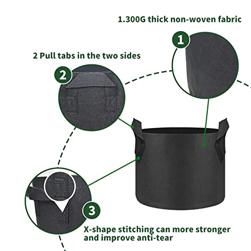 Mlife Grow Bags 5 Pack 5 Gallon, Garden Planting Bag With Durable Handle, Growing Planter Pots Indoor&Outdoor, 300G Thick Non-Woven Fabric Pots For Vegetables, Flowers Or Fruits, 5 Pcs Labels Free Get #TOP3