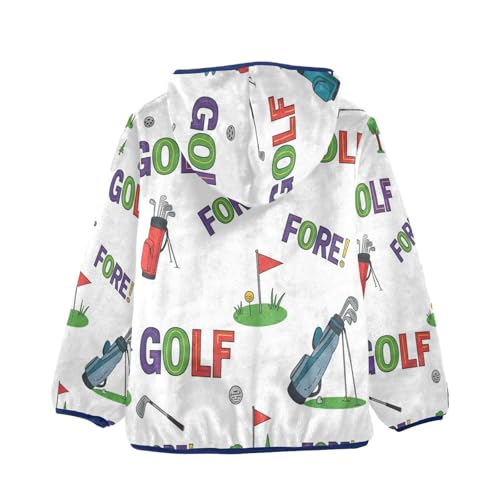 Golf Themed Pattern Prints Toddler Fleece Jacket Girl Boys Hooded Fleece Jacket Coat Warm Outwear Zip-up 3-10T2