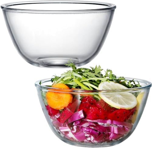 Femora Borosilicate Glass Microwave Safe All-Purpose Mixing Bowl,400 ML, 1050 ML, Pack of 2