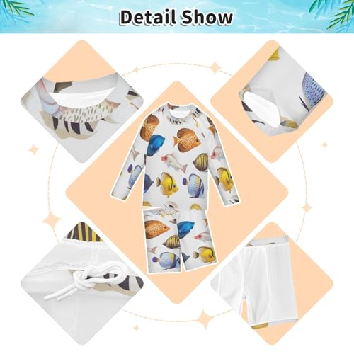 Marine Fish Boys Swimsuit Rash Guard Toddler Kids Long Sleeve Swim Shirt and Trunks Swimwear Set 3-10Y3
