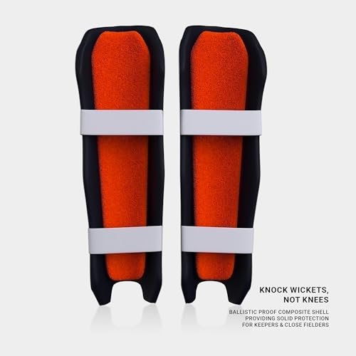 moonwalkr Cricket Wicket Keeping Shin Guards Cricket Guard for Keeper's Height (4'5" - 6'6") Wicket Keeping Pads Super Slim Gear Comes with a 3-inch Strap4