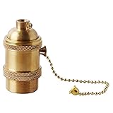 Parrot Uncle Brass Screw 110V-250V DIY Threaded Light Socket with Pull Chain Vintage Copper Lamp Holder for E26 E27 Light Bulbs, Golden Pull Chain Switch