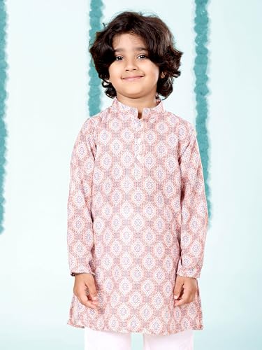 Image of KiddoPanti Boys 100% Cotton Ethnic Motif Printed Short Length Kurta