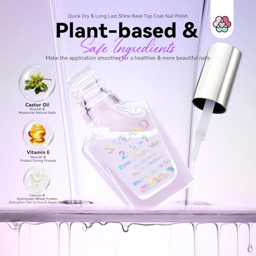 Image of SAVILAND Clear Nail Polish Base Top Coat: 2 in 1 Quick Dry Nail Polish Long Lasting Fingernail Toe Polish Color Protection Resists Smudging, Chipping and Fading Shine Finish Polish Salon Home Nail Art