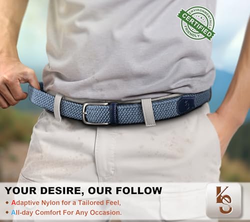 Image of KEMISANT Men Belt-Stretch Woven Braided Belt For Gift Men Golf Casual Jeans Dresses with Nylon Canvas 1 3 /8 inch