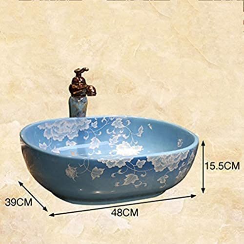 Wzglod Bathroom European-Style Above Counter Basin Oval Ceramic Washbasin Bathroom Balcony Wash Basin Bathroom Sinks #TOP1