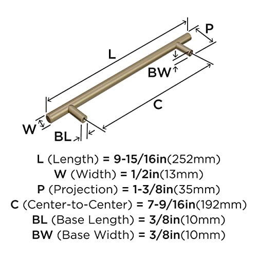 Image of Amerock 7-9 /16 inch Bar Pulls Golden Champagne Drawer Pull | 7-9 /16 inch (192mm) Center-to-Center Mounting Distance and 9-15 /16 inch Overall Length, Durable Carbon Steel Cabinet Hardware
