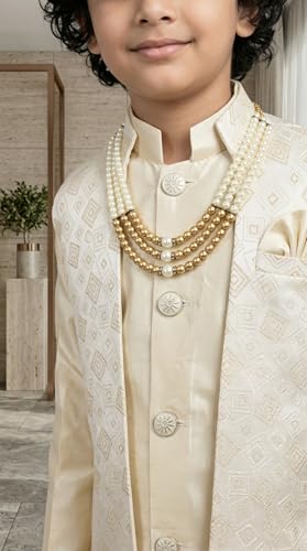 Image of AHHAAAA Kids Ethnic Silk Blend Waistcoat Kurta Pyjama 3 Piece Sherwani Set For Boys |540|