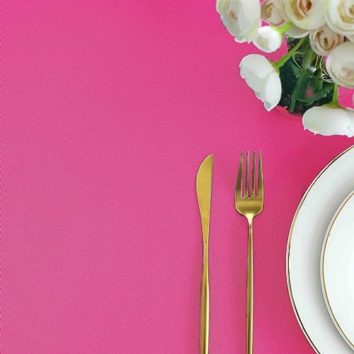 Image of FOLINS&HOME Hot Pink Rectangle Waterproof Tablecloth, 90 x 132 Inch | Fuchsia Wrinkle Free Polyester Rectangular Table Cloths, Spillproof Heavy Duty and Washable Table Cover for Party, Banquet
