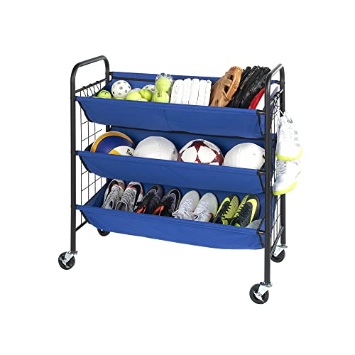 Neatfreak 3 Tier Blue Storage Organizer Rolling Garage Storage Bins with Casters - Yard Tool Organizer for Garage - Stores Gardening & Home Supplies, Hand Tools & Sports Equipment