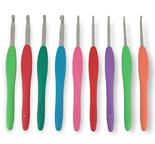 9 pcs Crochet Hooks Set by Yonkey Monkey. Crochet Hooks Knitting Needles, Assorted Crochet Hooks with Non-Sticking Ergonomic Handle, Perfect Gift