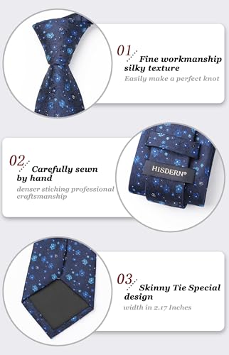Image of HISDERN Men Floral Ties Woven Classic 3.4 inch Necktie Set Formal Tie Pocket Square for Wedding with Handkerchief Gift Box