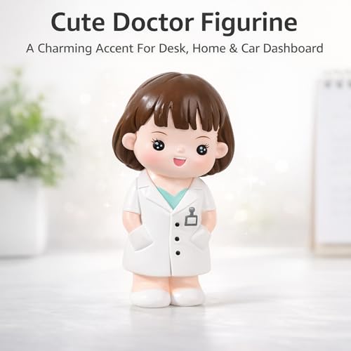 Image of YOURKARTS.COM Small PVC Female Doctor Figurine - Cute Medical Desk Decor, Mini Doctor Statue for Office, Home Decor & Car Dashboard Decoration