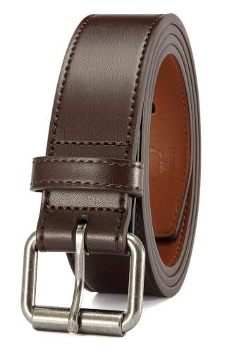 Image of Chaoren Leather Ratchet Belt 2 Pack Dress with Click Sliding Buckle 1 3 /8 inch in Gift Set Box - Adjustable Trim to Fit