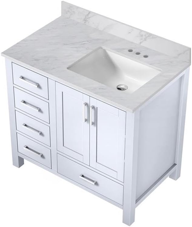 Jacques 36 in. W x 22 in. D Right Offset White Bath Vanity and Carrara Marble Top